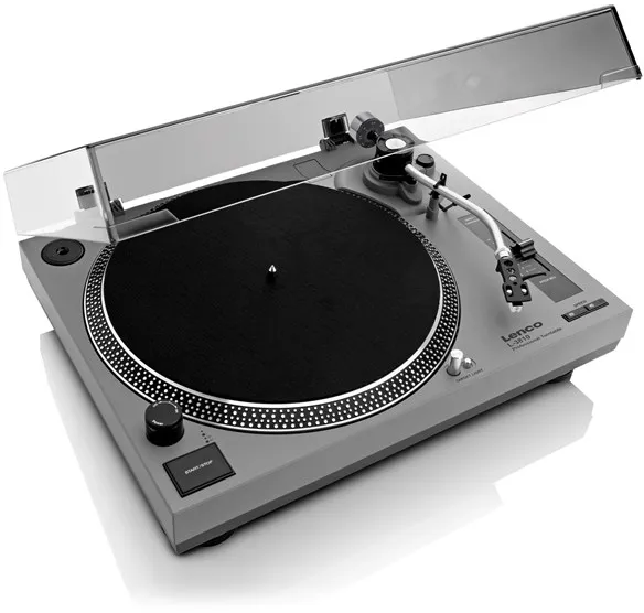 Lenco L-3810GY - Direct-drive Record Player with USB/PC encoding - Grey - Skivspelare Grå